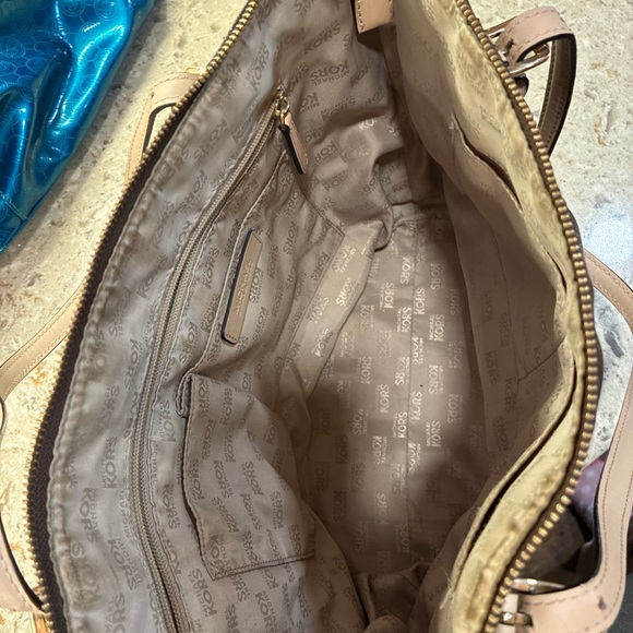 Michael Kors Brown and Tan MK Signature Tote with Gold Charm - Picture 4 of 10